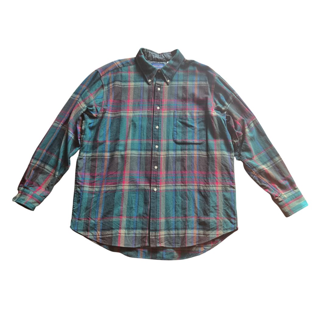 Vintage Pendleton Green Red Plaid Wool Western Shirt Men's Xl - Flawed